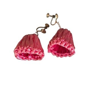 Vintage Pink Straw Bell Screw-on Earrings
